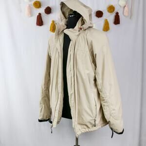 Lands' End Khaki Lightweight Quilted Men's Jacket Hood Zip Close Size XL 46-48